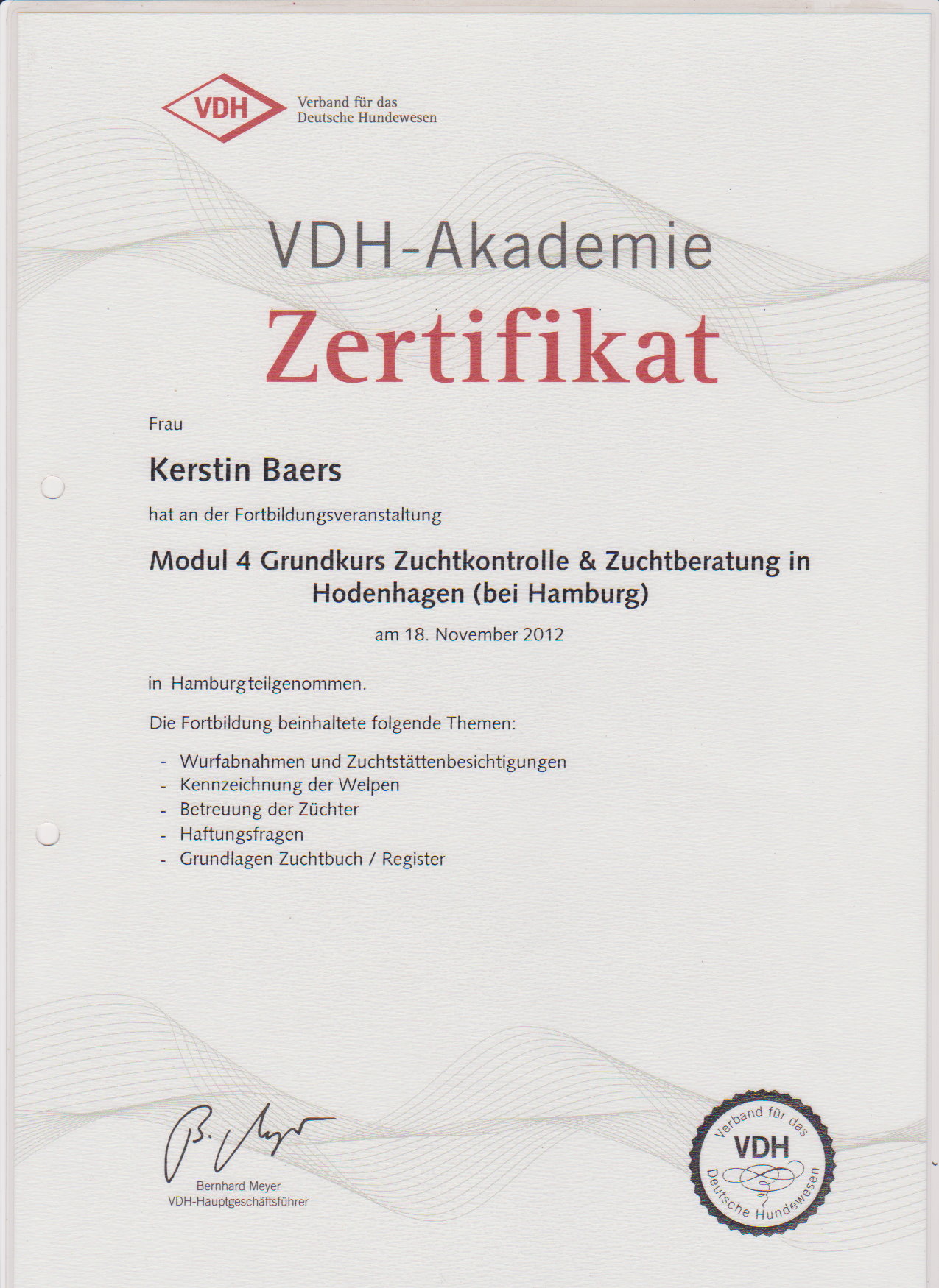 VDH- Zertifikat  - 2